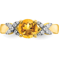 14K Two-Tone Gold Ring with 0.99 Carat Round Natural Citrine and Diamond Accents by 0