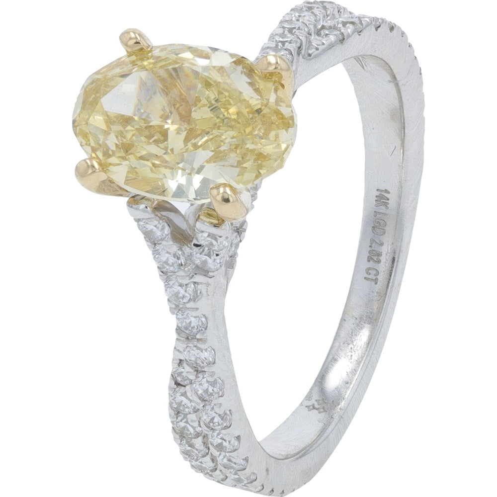 14K Two-Tone Gold Ring with 2.05 Carat Oval Yellow Lab-Grown Diamond and Accent Diamonds - 2.62 Carat Total Diamond Weight