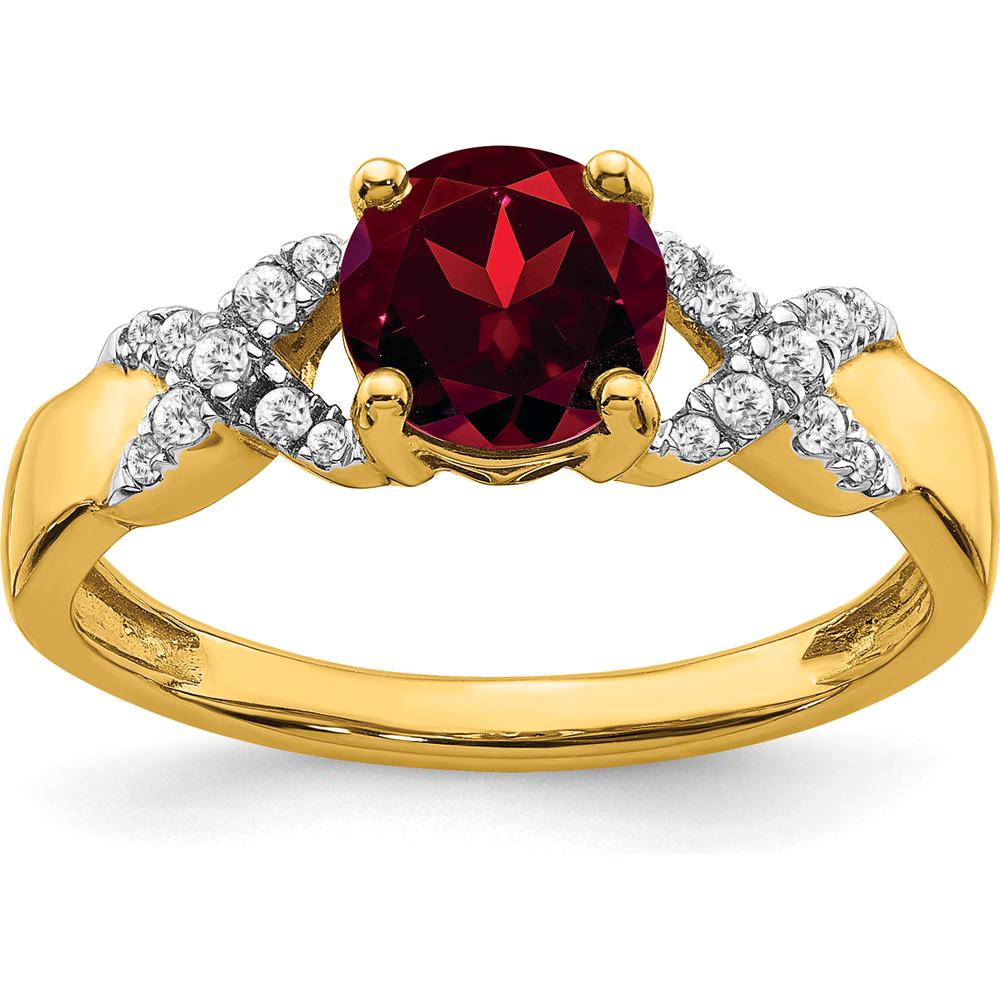 14K Two-Tone Gold Ring with 6.5mm Round Garnet and Diamond Accents - 1.331 Carat Total Garnet Weight by 0