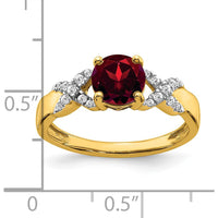 14K Two-Tone Gold Ring with 6.5mm Round Garnet and Diamond Accents - 1.331 Carat Total Garnet Weight by 0