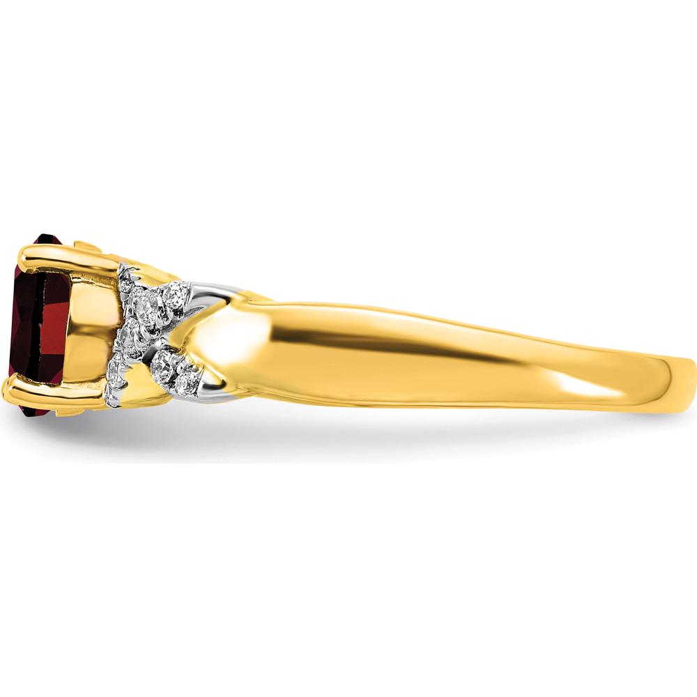 14K Two-Tone Gold Ring with 6.5mm Round Garnet and Diamond Accents - 1.331 Carat Total Garnet Weight by 0