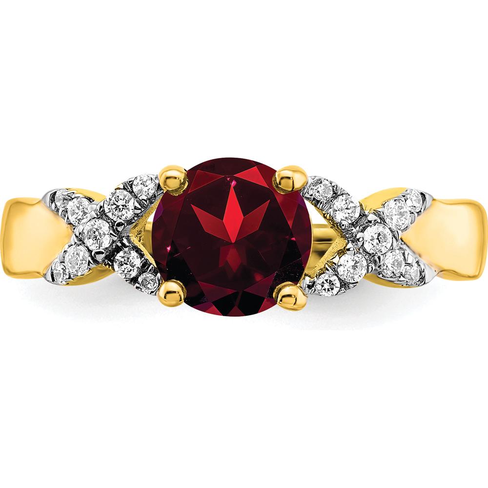 14K Two-Tone Gold Ring with 6.5mm Round Garnet and Diamond Accents - 1.331 Carat Total Garnet Weight by 0