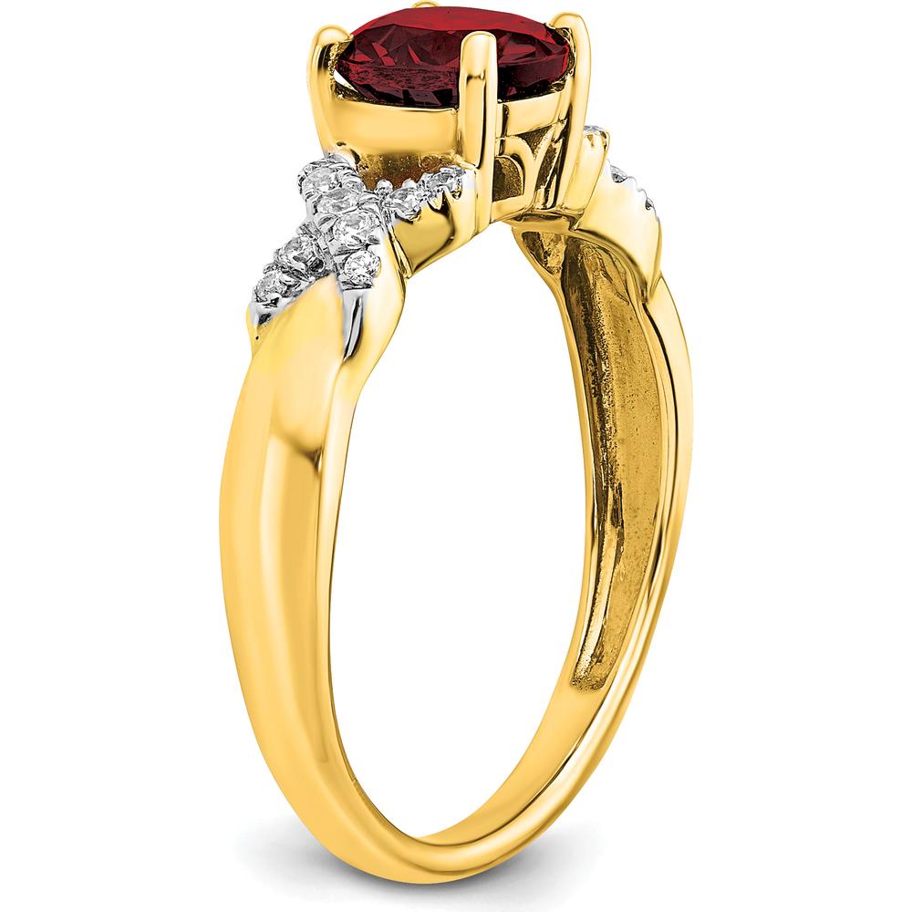 14K Two-Tone Gold Ring with 6.5mm Round Garnet and Diamond Accents - 1.331 Carat Total Garnet Weight by 0