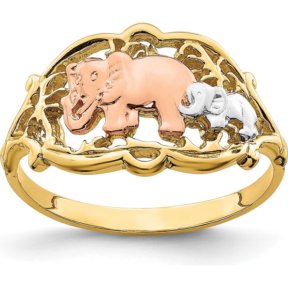 14K Two-Tone Gold Ring with Rose Gold and Rhodium Elephant Design by 0