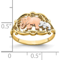 14K Two-Tone Gold Ring with Rose Gold and Rhodium Elephant Design by 0