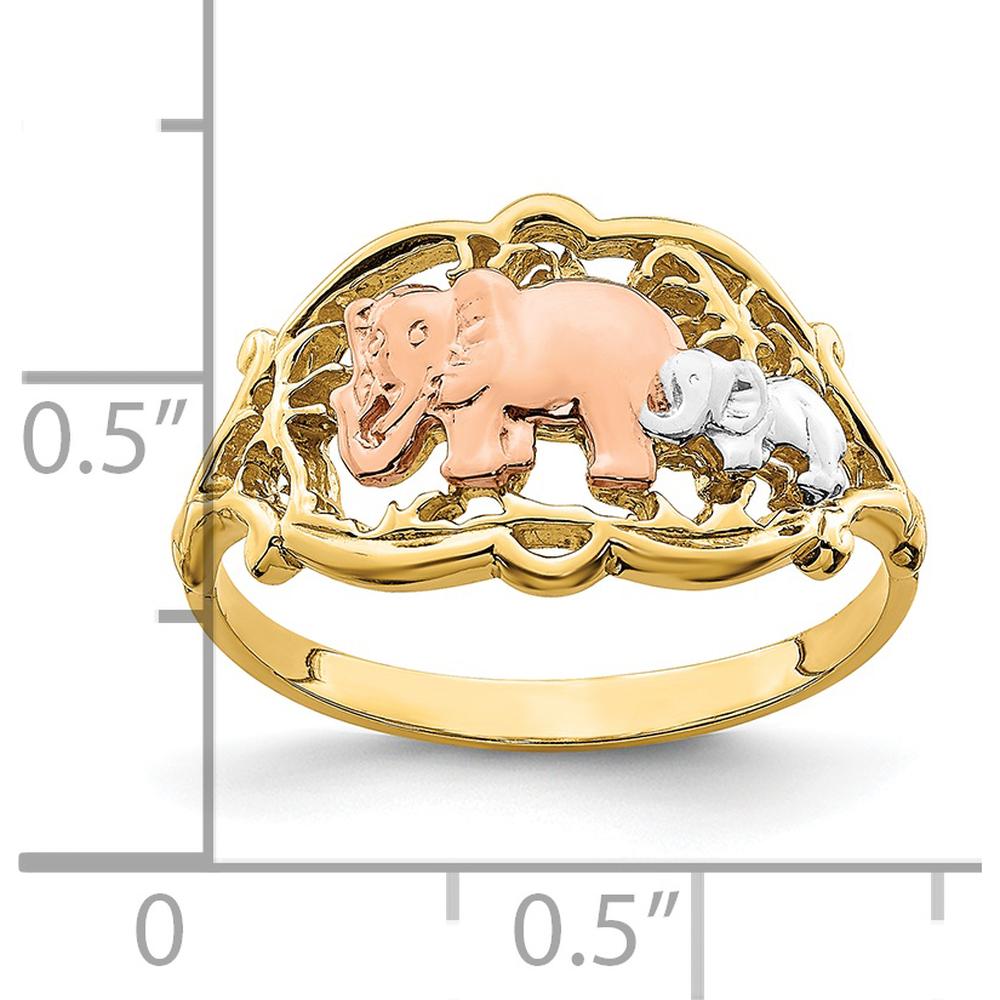 14K Two-Tone Gold Ring with Rose Gold and Rhodium Elephant Design by 0