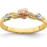 14K Two-Tone Gold Ring with Rose Gold and White Rhodium Flower Detail by 0