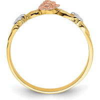 14K Two-Tone Gold Ring with Rose Gold and White Rhodium Flower Detail by 0