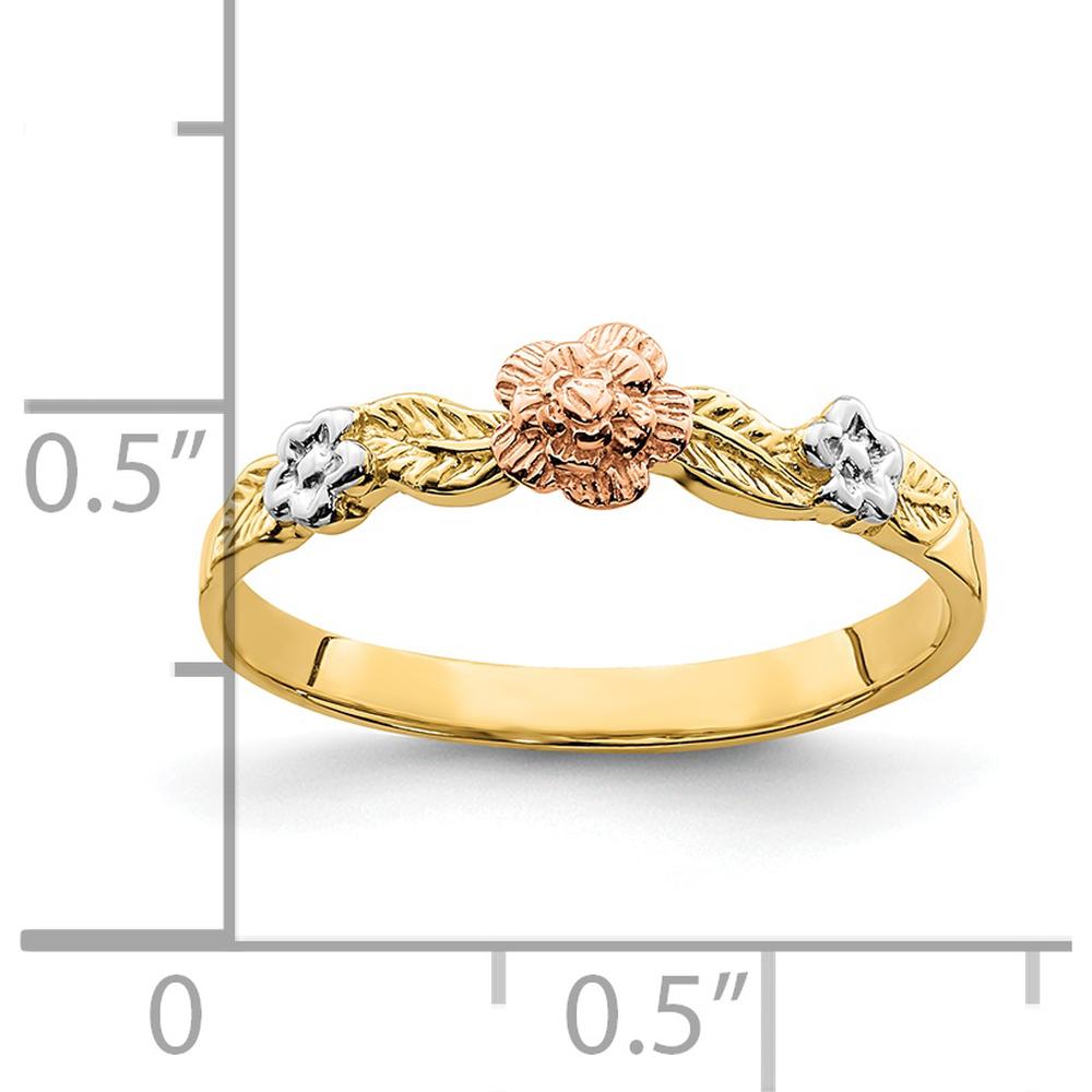 14K Two-Tone Gold Ring with Rose Gold and White Rhodium Flower Detail by 0