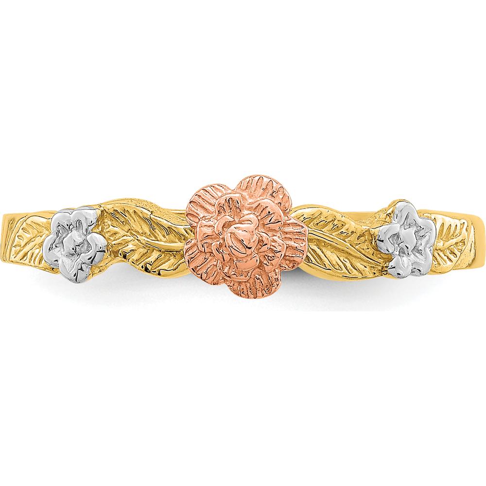 14K Two-Tone Gold Ring with Rose Gold and White Rhodium Flower Detail by 0