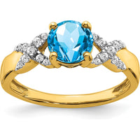 14K Two-Tone Gold Ring with Swiss Blue Topaz and Round Diamonds - 1.193 Carat Total Blue Topaz Weight by 0