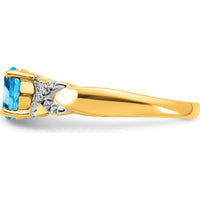 14K Two-Tone Gold Ring with Swiss Blue Topaz and Round Diamonds - 1.193 Carat Total Blue Topaz Weight by 0