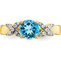 14K Two-Tone Gold Ring with Swiss Blue Topaz and Round Diamonds - 1.193 Carat Total Blue Topaz Weight by 0