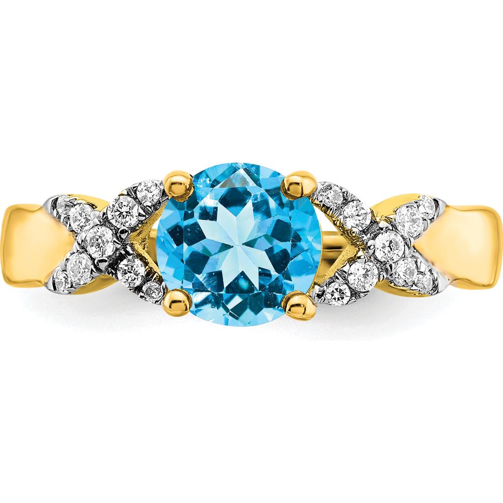 14K Two-Tone Gold Ring with Swiss Blue Topaz and Round Diamonds - 1.193 Carat Total Blue Topaz Weight by 0