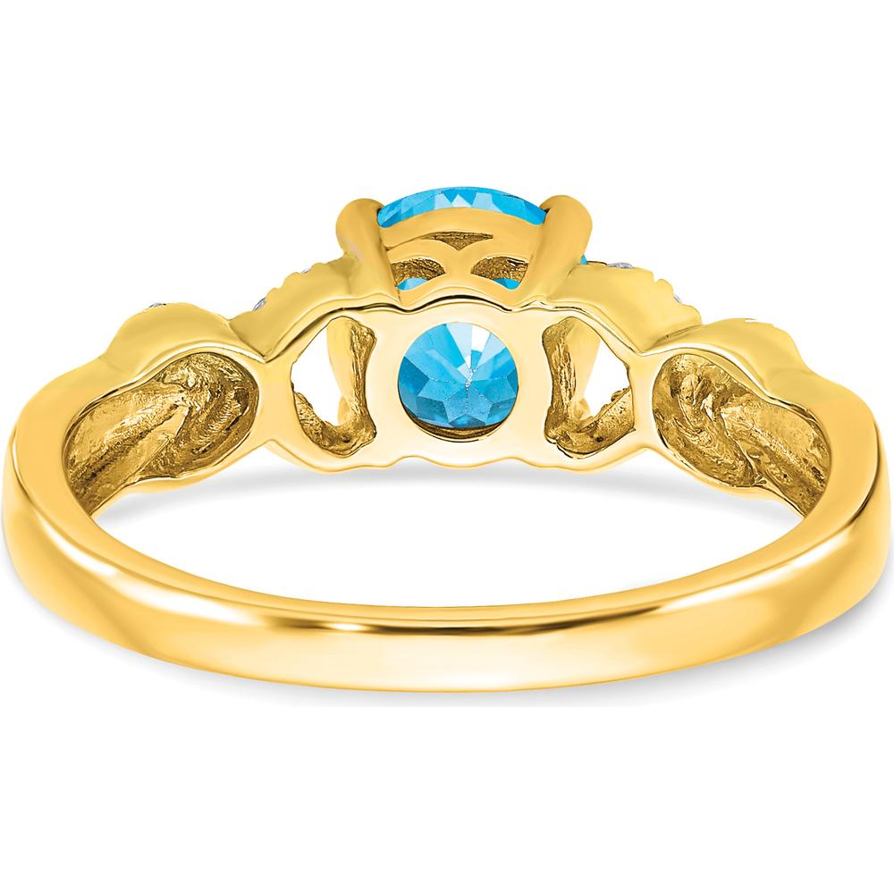 14K Two-Tone Gold Ring with Swiss Blue Topaz and Round Diamonds - 1.193 Carat Total Blue Topaz Weight by 0
