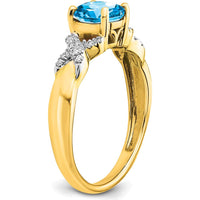 14K Two-Tone Gold Ring with Swiss Blue Topaz and Round Diamonds - 1.193 Carat Total Blue Topaz Weight by 0