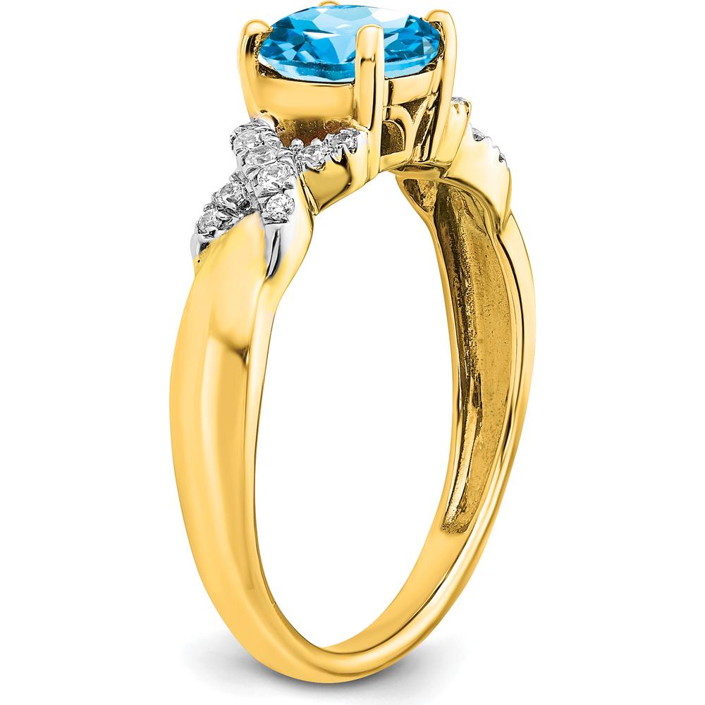 14K Two-Tone Gold Ring with Swiss Blue Topaz and Round Diamonds - 1.193 Carat Total Blue Topaz Weight by 0