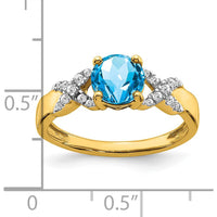 14K Two-Tone Gold Ring with Swiss Blue Topaz and Round Diamonds - 1.193 Carat Total Blue Topaz Weight by 0