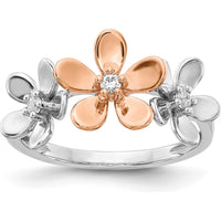 14K Two-Tone Gold Ring with Three Round Natural Diamonds in Sculpted Floral Design - 0.06 Carat Total Diamond Weight by 0