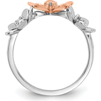 14K Two-Tone Gold Ring with Three Round Natural Diamonds in Sculpted Floral Design - 0.06 Carat Total Diamond Weight by 0