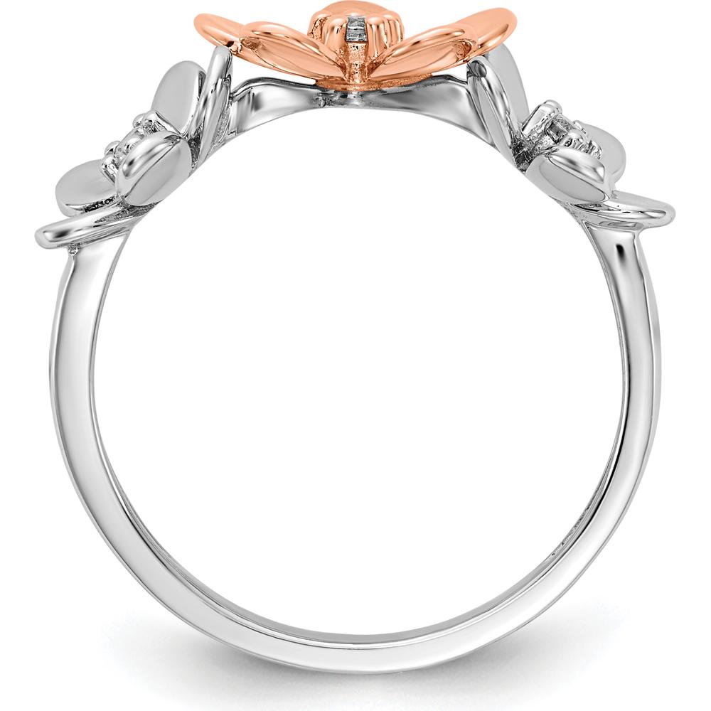 14K Two-Tone Gold Ring with Three Round Natural Diamonds in Sculpted Floral Design - 0.06 Carat Total Diamond Weight by 0