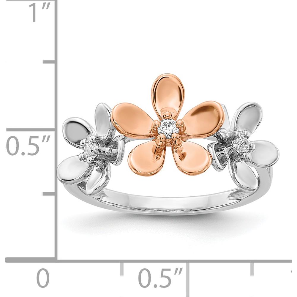 14K Two-Tone Gold Ring with Three Round Natural Diamonds in Sculpted Floral Design - 0.06 Carat Total Diamond Weight by 0