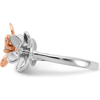 14K Two-Tone Gold Ring with Three Round Natural Diamonds in Sculpted Floral Design - 0.06 Carat Total Diamond Weight by 0