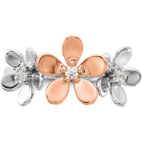 14K Two-Tone Gold Ring with Three Round Natural Diamonds in Sculpted Floral Design - 0.06 Carat Total Diamond Weight by 0