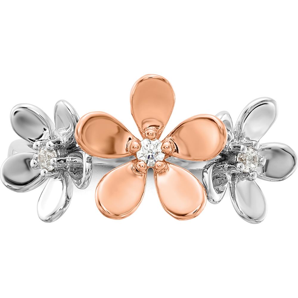 14K Two-Tone Gold Ring with Three Round Natural Diamonds in Sculpted Floral Design - 0.06 Carat Total Diamond Weight by 0