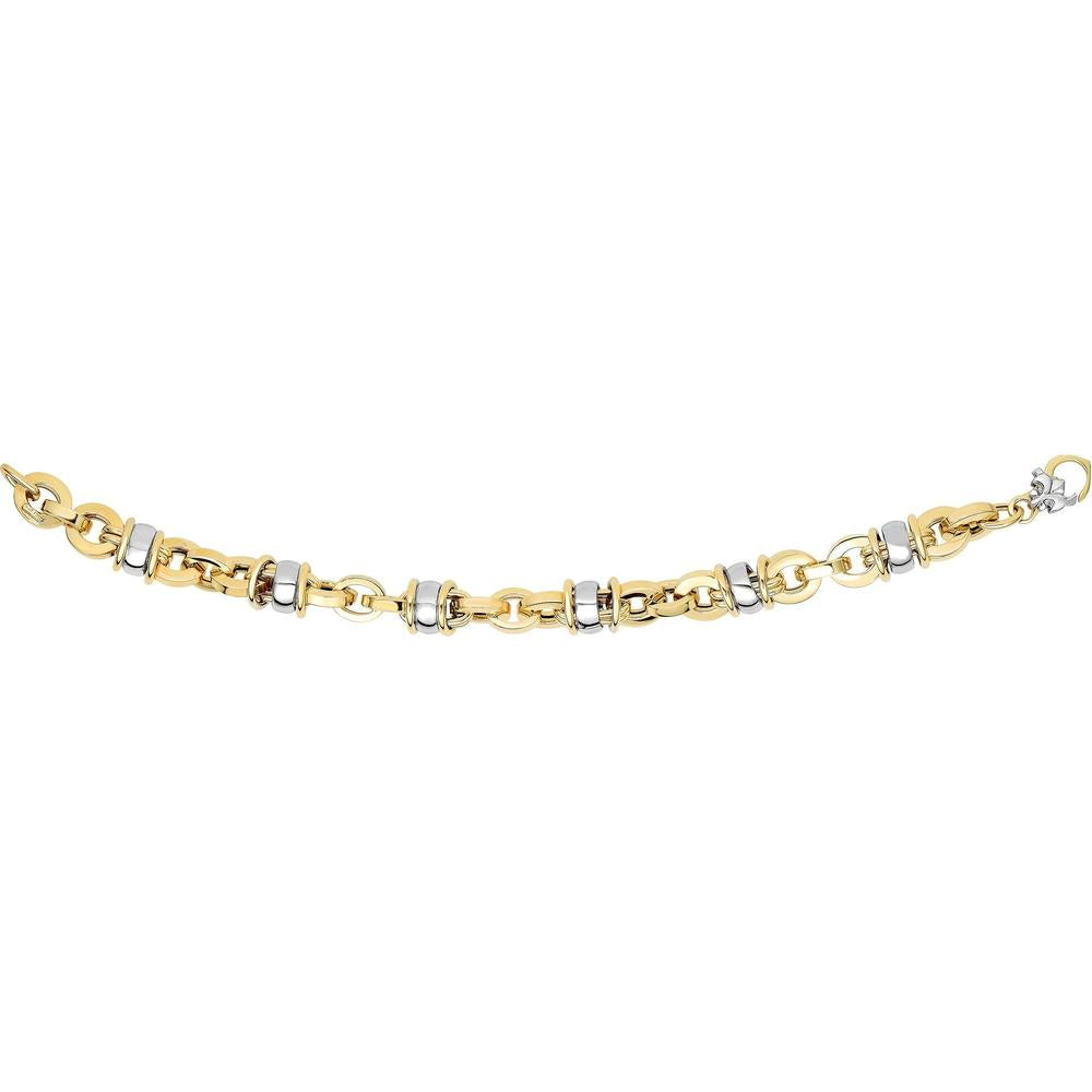 14K Two-Tone Gold Rondel Station Heritage Link Bracelet - 7.5" by Orozza Fine Jewelry