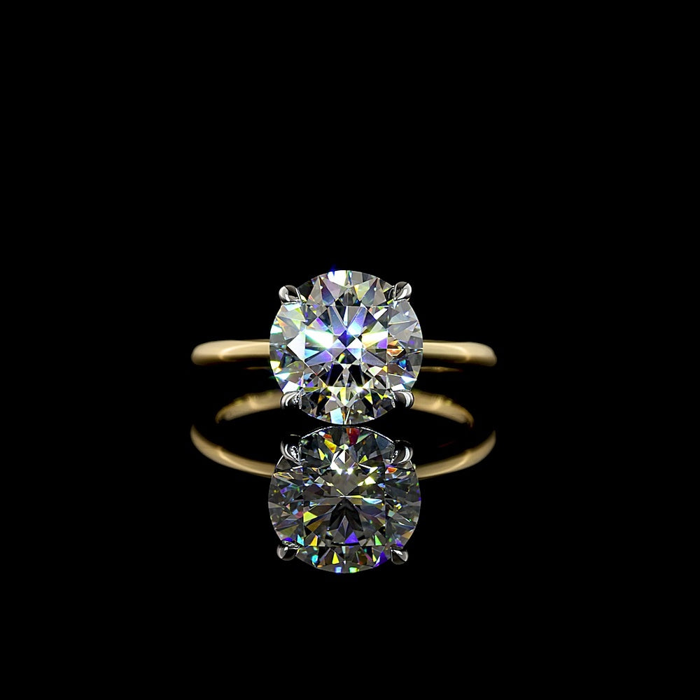 14K Two Tone Gold Round Brilliant Cut Lab Diamond Solitaire Ring - IGI Certified 3.50 Carat E-F VVS2 - Covaloro Fine Jewelry