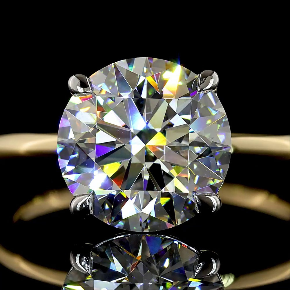 14K Two Tone Gold Round Brilliant Cut Lab Diamond Solitaire Ring - IGI Certified 3.50 Carat E-F VVS2 - Covaloro Fine Jewelry