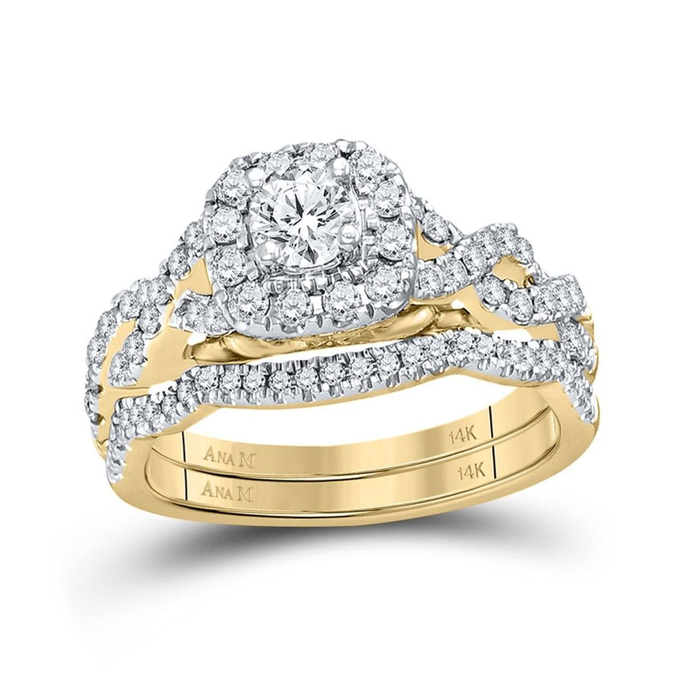 14K Two-Tone Gold Round Diamond Bridal Ring Set - 1 Carat Total Diamond Weight