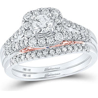14K Two-Tone Gold Round Diamond Bridal Wedding Ring Set with Natural Blue Sapphire - 1 Carat Total Diamond Weight