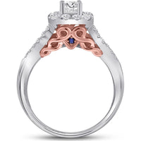 14K Two-Tone Gold Round Diamond Bridal Wedding Ring Set with Natural Blue Sapphire - 1 Carat Total Diamond Weight