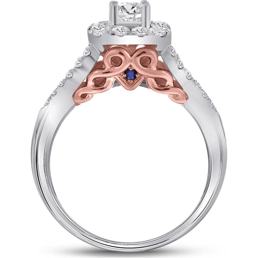 14K Two-Tone Gold Round Diamond Bridal Wedding Ring Set with Natural Blue Sapphire - 1 Carat Total Diamond Weight