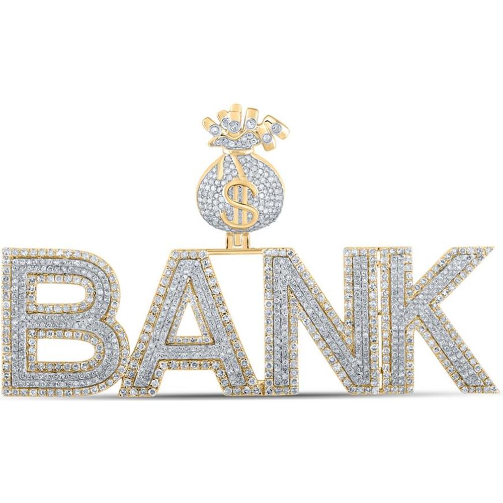 14K Two-Tone Gold Round Diamond Money Bag Charm Pendant - 3.92 Carat Total Diamond Weight