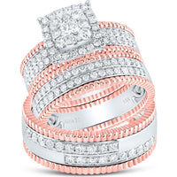 14K Two-Tone Gold Round Diamond Solitaire Matching Wedding Ring Set - 1.45 Carat Total Diamond Weight