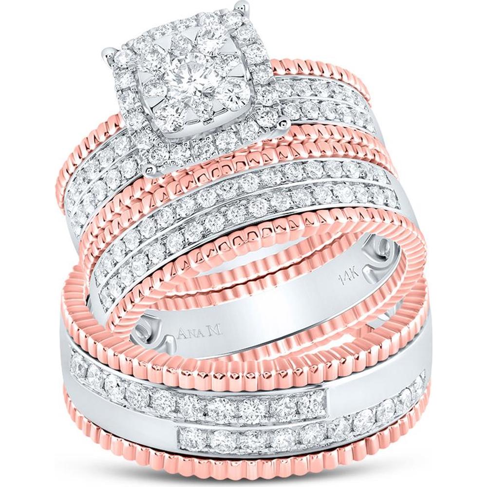 14K Two-Tone Gold Round Diamond Solitaire Matching Wedding Ring Set - 1.45 Carat Total Diamond Weight