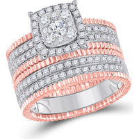 14K Two-Tone Gold Round Diamond Solitaire Matching Wedding Ring Set - 1.45 Carat Total Diamond Weight
