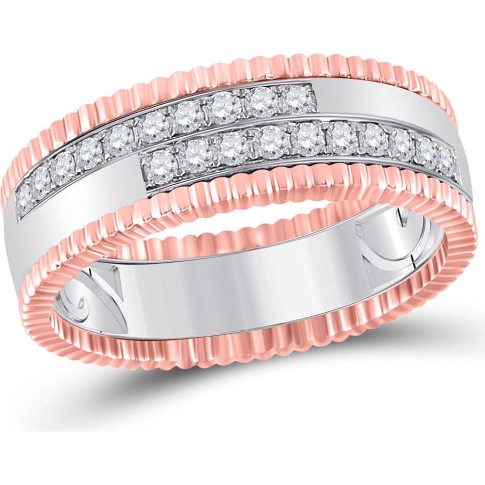 14K Two-Tone Gold Round Diamond Solitaire Matching Wedding Ring Set - 1.45 Carat Total Diamond Weight