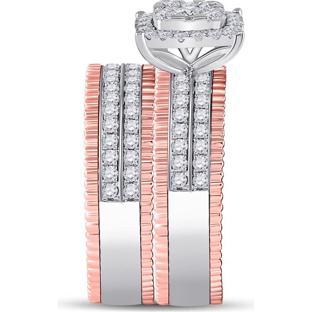14K Two-Tone Gold Round Diamond Solitaire Matching Wedding Ring Set - 1.45 Carat Total Diamond Weight