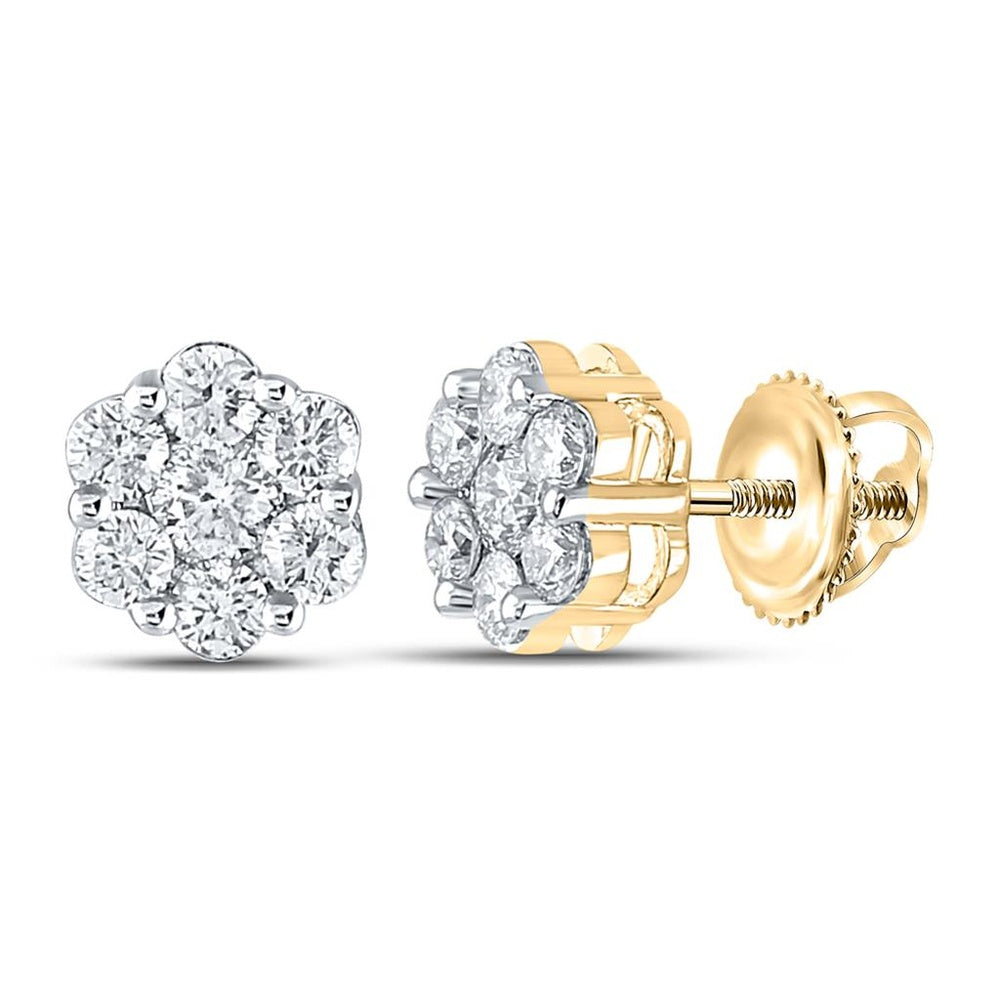14K Two-Tone Gold Round Diamond Stud Earrings - 7/8 Carat Total Diamond Weight