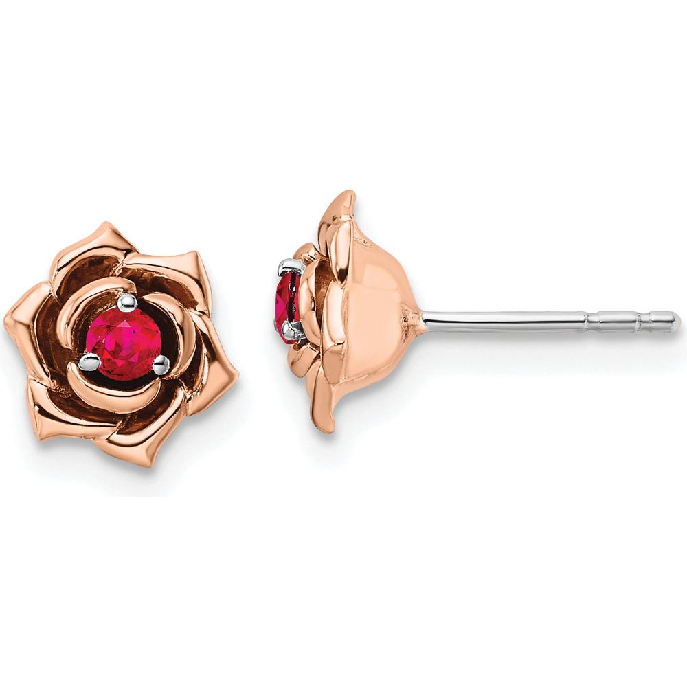 14K Two-Tone Gold Ruby Flower Post Earrings - 0.09 Carat Total Ruby Weight by Oro Pregiato