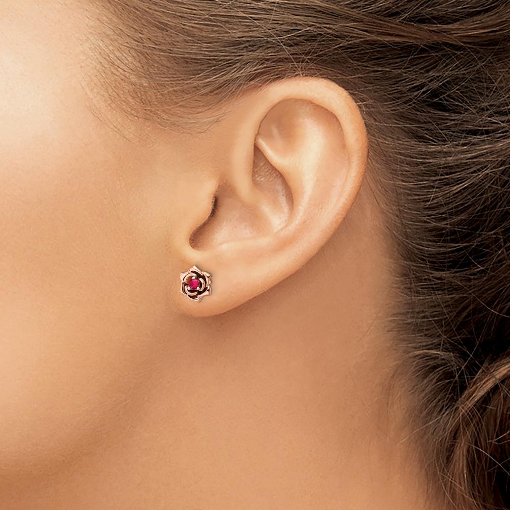 14K Two-Tone Gold Ruby Flower Post Earrings - 0.09 Carat Total Ruby Weight by Oro Pregiato