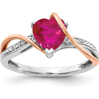 14K Two-Tone Gold Ruby Heart Ring with Round Diamonds - 1.56 Carat Ruby, 0.02 Carat Total Diamond Weight by 0