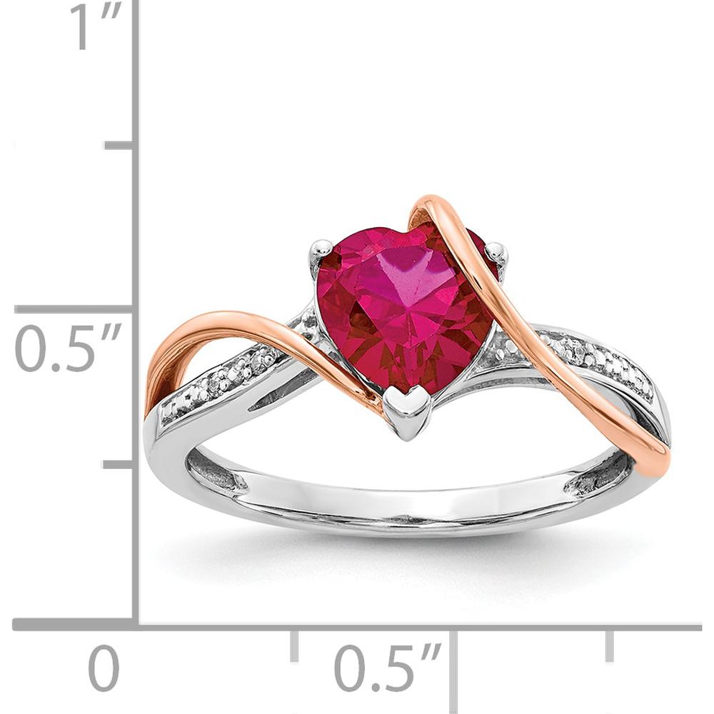 14K Two-Tone Gold Ruby Heart Ring with Round Diamonds - 1.56 Carat Ruby, 0.02 Carat Total Diamond Weight by 0