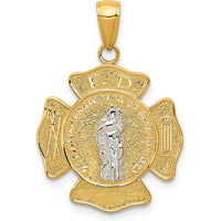 14K Two-Tone Gold Saint Florian Medal Pendant with Satin and Polished Finish by Oro Pregiato