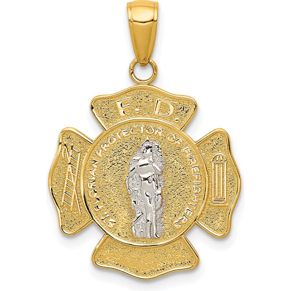 14K Two-Tone Gold Saint Florian Medal Pendant with Satin and Polished Finish by Oro Pregiato