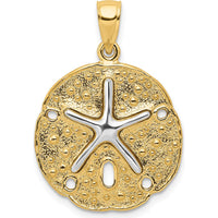 14K Two-Tone Gold Sand Dollar Starfish Pendant - Polished Finish 28mm Length by Oro Pregiato